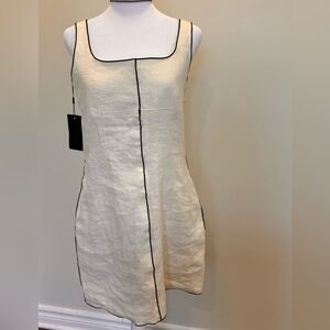 Massimo Dutti 100% Linen Dress Offwhite Brown Sleeveless Minimalist Classic